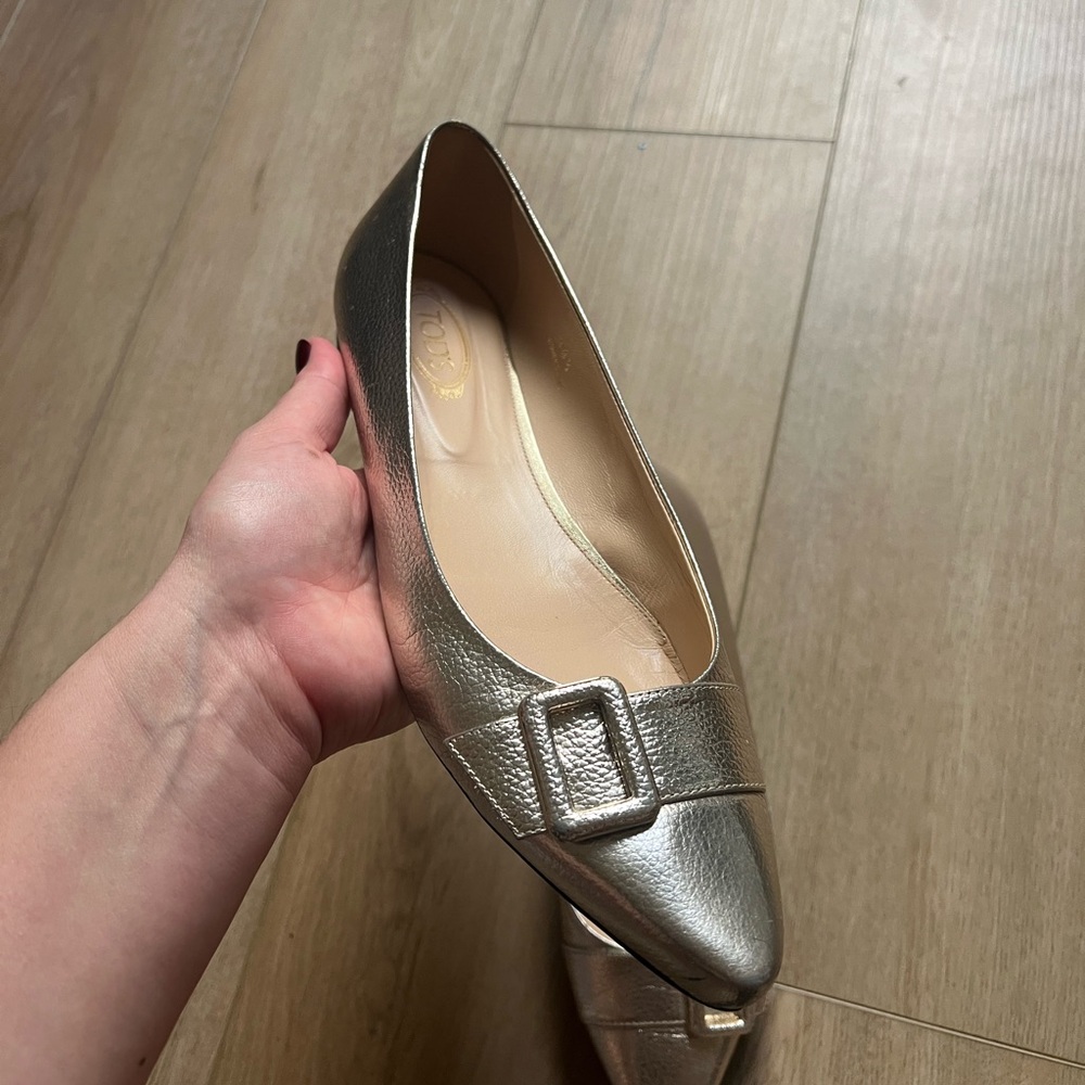 Tod's Metallic Flats with Buckle